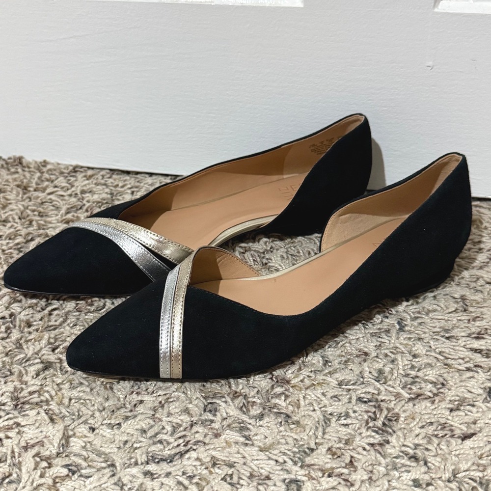 Naturalizer Henrietta Black Suede Metallic D'Orsay Pointed Toe Flats 8.5M